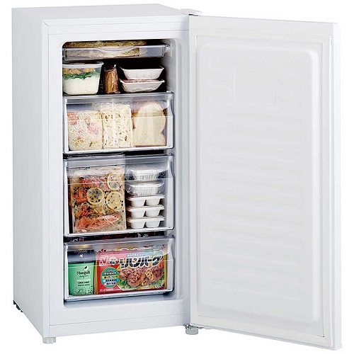 冷凍庫 小型 スリム ハイアール JF-U10A-W ホワイト 102L 前開き式 中身が見やすい クリアバスケット 引き出し式 耐熱トップテーブル 冷凍庫 小型 スリム ハイアール JF-U10A-W ホワイト 102L 前開き式