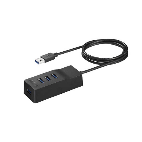 USBハブ USB3.0対応 ケーブル1m Type-Aセルフパワーハブ 上挿し 4ポートタイプ ブラック バッファロー BSH4A110U3BK