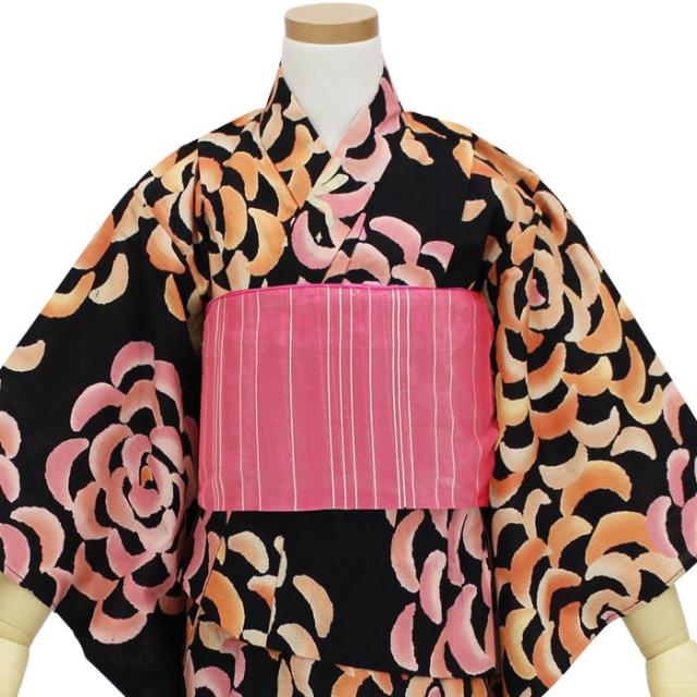 N3761 ツモリチサト Tsumorichisato Kids 女の子 プレタ浴衣 2点セット ブランド 3サイズ 黒地 花 キッズゆかた オリジナル兵児帯 メーの通販はau Wowma きもの和ネットショップ給前
