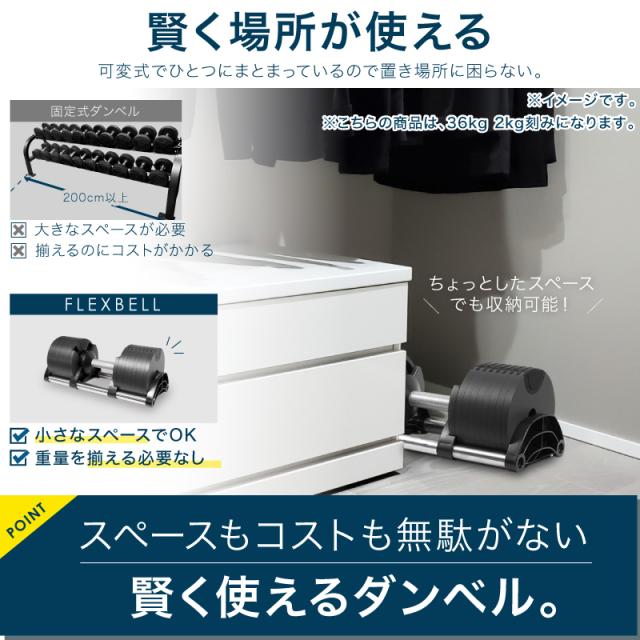 可変式 ダンベル フレックスベル 2kg刻み 36kg 2個セット