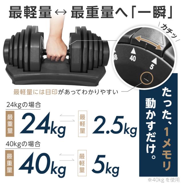 ライシン パンプキング 片手式 40kg 2個セット 可変式ダンベル 【1年