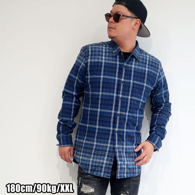 【送料無料】REPLAY リプレイ メンズ 大きいサイズ シャツ 長袖 チェック ブランド 半袖 国内正規品 XL XXL XXXL 2L 3L 4L ネイビー ブルー 正規代理店商品 丸襟 丸首 カットソー 大人 30代 40代 50代 M4953P 000 52304_2