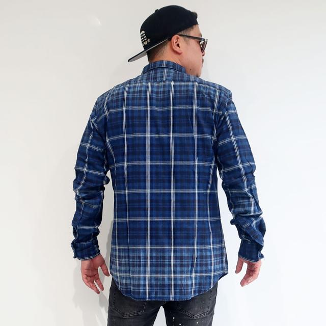 【送料無料】REPLAY リプレイ メンズ 大きいサイズ シャツ 長袖 チェック ブランド 半袖 国内正規品 XL XXL XXXL 2L 3L 4L ネイビー ブルー 正規代理店商品 丸襟 丸首 カットソー 大人 30代 40代 50代 M4953P 000 52304_4