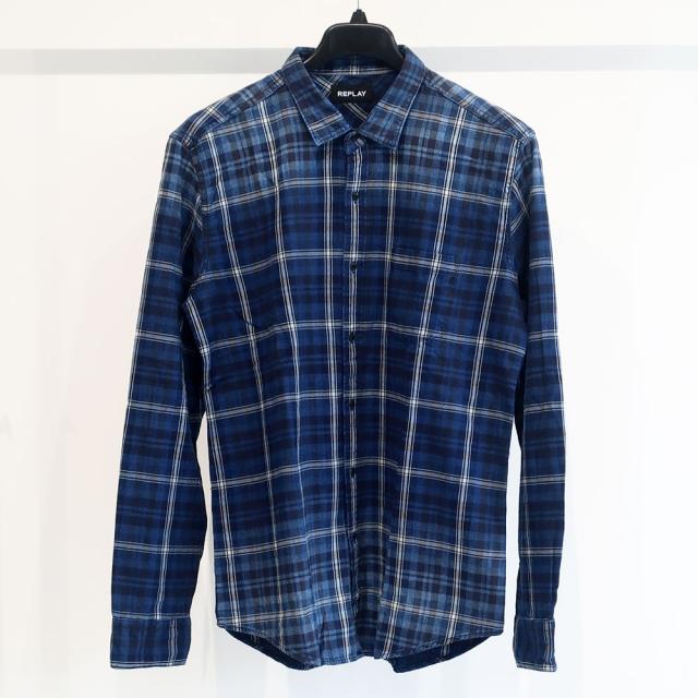 【送料無料】REPLAY リプレイ メンズ 大きいサイズ シャツ 長袖 チェック ブランド 半袖 国内正規品 XL XXL XXXL 2L 3L 4L ネイビー ブルー 正規代理店商品 丸襟 丸首 カットソー 大人 30代 40代 50代 M4953P 000 52304_6