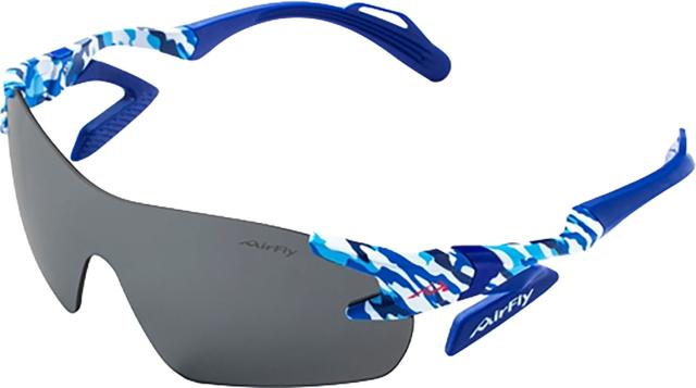 エアフライ Airfly 鼻パッドの無いスポーツサングラス ブルーカモフラージュ メガネ 鼻パッドなし 紫外線防止 プロ アマ ジュニア サイドパッド ストレスフリー 特許 熱中症対策  AF301C4P