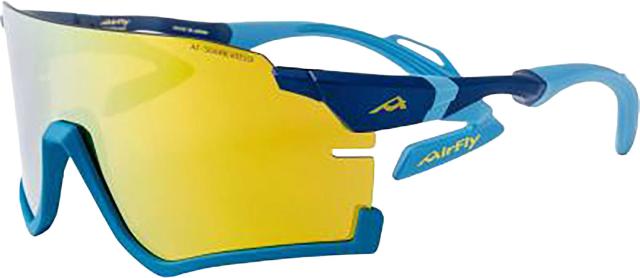 エアフライ Airfly 鼻パッドがないスポーツサングラス AF-306 C-1RE ブルーマット ゴールドミラーシリンダーレンズ装着 ユニセックス 自転車 サイクリング ランニング AF306C1