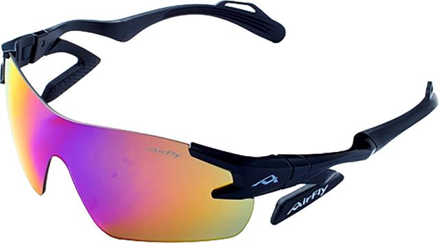 エアフライ Airfly 鼻パッドのないスポーツサングラス AF-301 C-3 ブラック メガネ 鯖江市 一眼レンズタイプ サイドパッド 代表作 UVカット 99 熱中症対策  AF301C3
