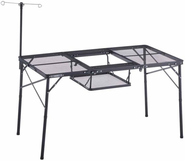 ロゴス LOGOS アウトドア アイアンメッシュ 3FD BBQテーブル 13070-BC テーブル 焚き火台設置 メッシュ天板 キャンプ BBQ サイドテーブル 着脱式ランタンポール付属  73581002の通販は