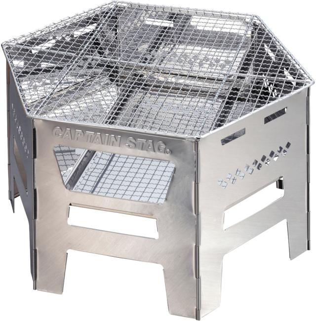 キャプテンスタッグ CAPTAIN STAG アウトドア ヘキサステンレスカマドグリル BBQ バーベキュー コンロ キャンプ 組み立て簡単 コンパクト収納 焚火台 たき火台  UG0073