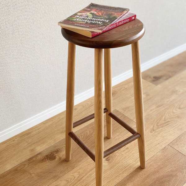 北欧風 カウンターチェア 木製 ハイスツール おしゃれ キッチン スツール 丸椅子 イス オーク材 ウォルナット 天然木 バーチェアー