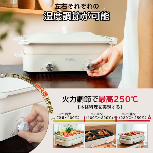 ホットプレート 焼肉プレート グリル鍋 1200W セパレートホット