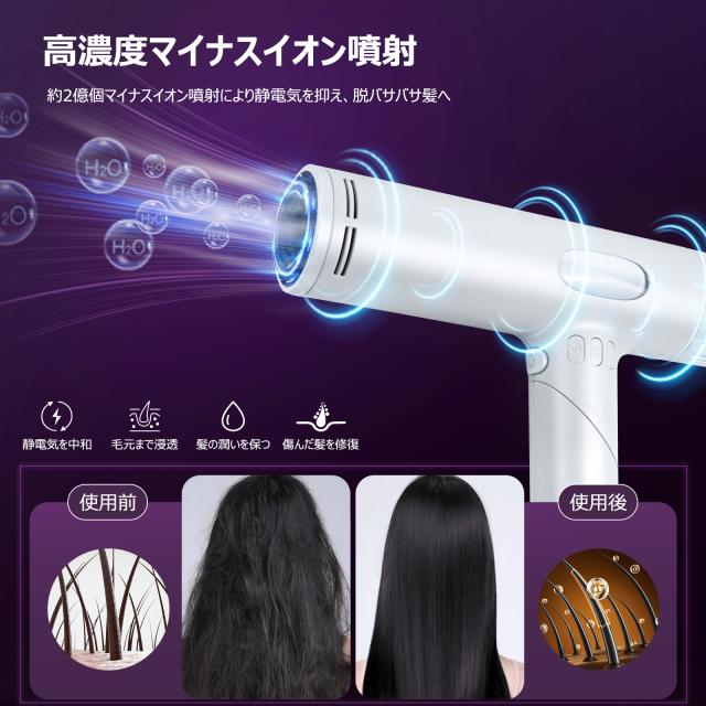 ヘアドライヤー大風量 速乾ドライヤー 2億 プラズマ技術 1400W | ヘアドライヤー大風量 速乾ドライヤー 2億 プラズマ技術