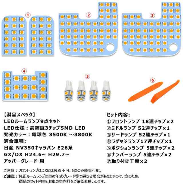 NV350 キャラバン LED ルームランプ ニッサン E26系 GX DX 車種別専用