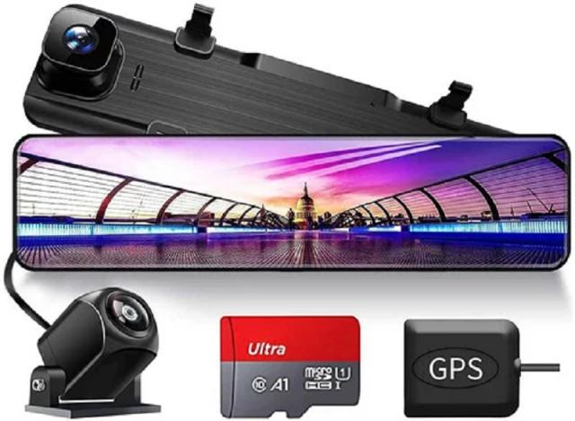 ドライブレコーダー ミラー型 前後カメラ【12インチ右ハンドル仕様】【更新高い透過性の反射防止ミラー】ドライブレコーダー 前後カメラ 1080P 32GBカード付属の通販は