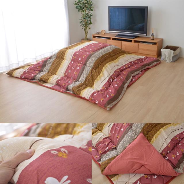 こたつ布団 掛敷セット 長方形 セット 和柄 ウサギ柄 グリーン ローズ 約205×315cm こよみ 掛敷セット 《os》