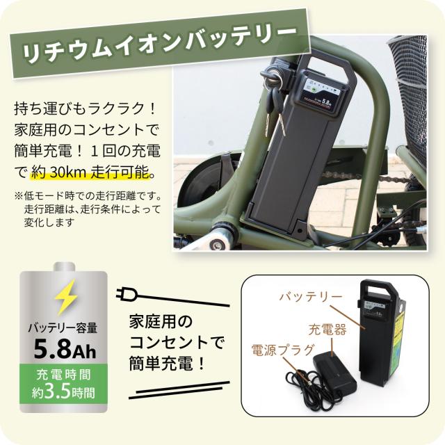 BEPN18PN ミムゴ ノーパンク ロータイプ電動アシスト三輪自転車 E-PARTON PLUS マットカーキ メーカー直送_6