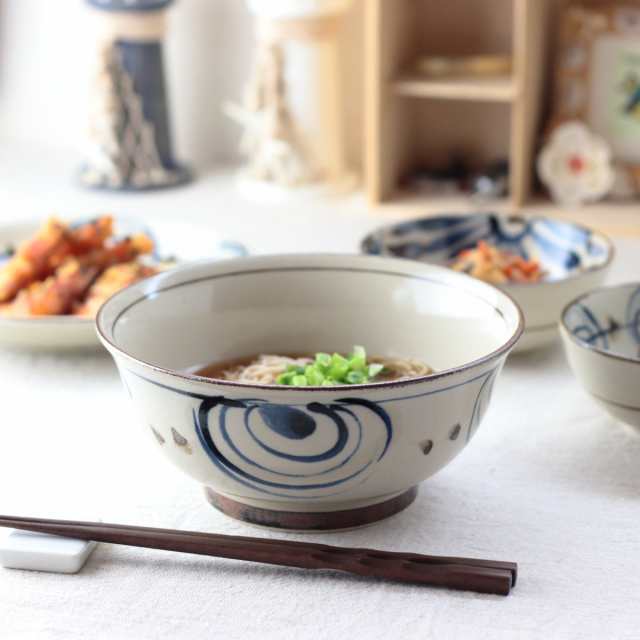民彩渦紋 麺鉢 18.5cm 日本製 美濃焼 粗白めん鉢 丼 どんぶり