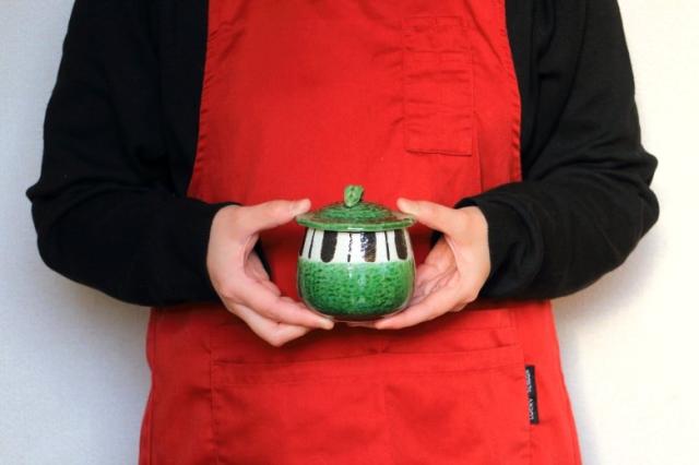 瀬戸焼加藤作助織部蓋茶碗7客12cm大正〜昭和初期