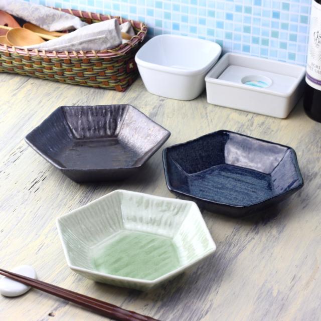 ma pottery 黒六角プレート4枚