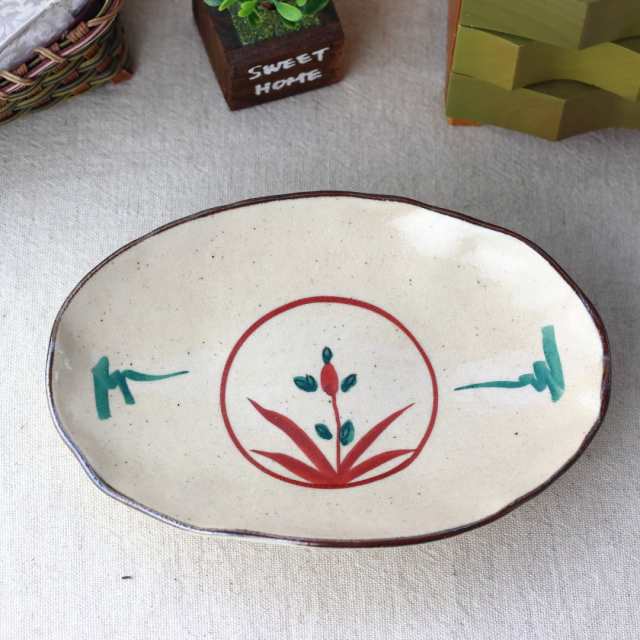 赤絵三善 煮魚が似合う手描き三ツ足楕円皿 22cm 美濃取寄 日本製 赤絵三善 煮魚が似合う手描き三ツ足楕円皿 22cm 美濃取寄 日本製