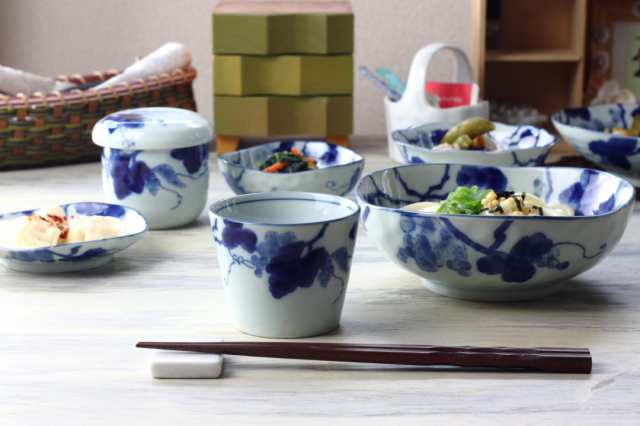 藍染ぶどう そば猪口カップ 180ml 日本製 美濃焼 そば千代久 青