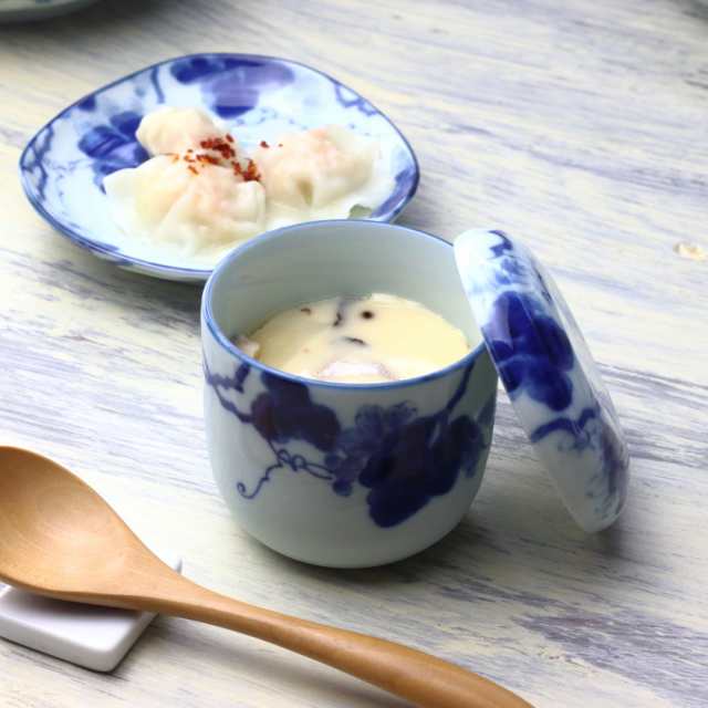 藍染ぶどう 茶碗蒸し器 200ml 日本製 美濃焼 蒸し碗 茶碗蒸し 蒸し器