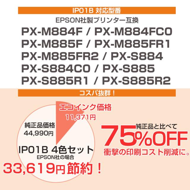 IP01 IP01B 4色セット エプソン用【純正同等品質 / 全色顔料】大容量版 ip01 互換インクパック IP01KB IP01CB IP01MB IP01YB エプソンプリンター対応 HQ Ver.ハイクオリティ対応機種： PX-S884 PX-M884F PX-S885 PX-M885F_1