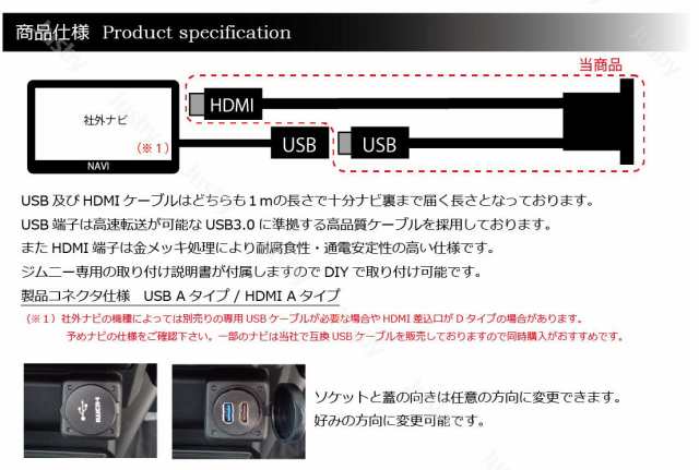 スズキ 新型ジムニー/シエラ(JIMNY/JB64/74)専用USB&HDMIソケットセット ナビ取付けにUSBケーブル パーツ  アクセサリーの通販はau PAY マーケット - 株式会社ジャスビー | au PAY マーケット－通販サイト