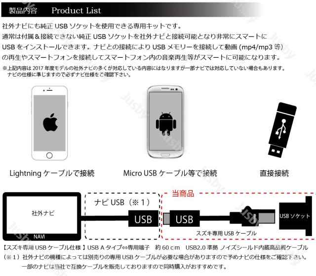 スズキ イグニス(IGNIS) 専用 USBソケット ＆ケーブルセット 充電やナビ取付けに!専用パーツ アクセサリー SUZUKI (FF21S)  純正品番39105｜au PAY マーケット