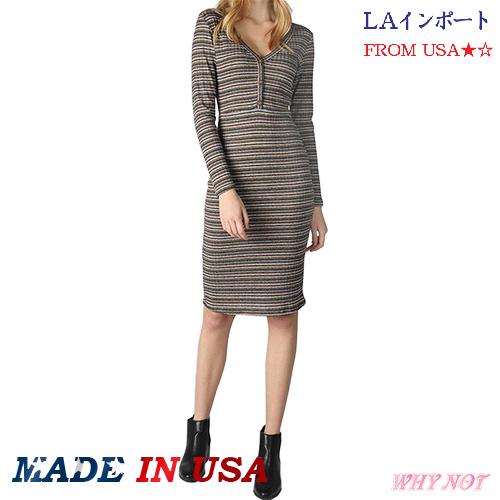 ワンピース ひざ丈 長袖 Vネック ボーダー 薄手 ニット ワンピース S M L マスタード Laインポート Made In Usa Nb1912la001の通販はau Pay マーケット インポートアパレルホワイノット