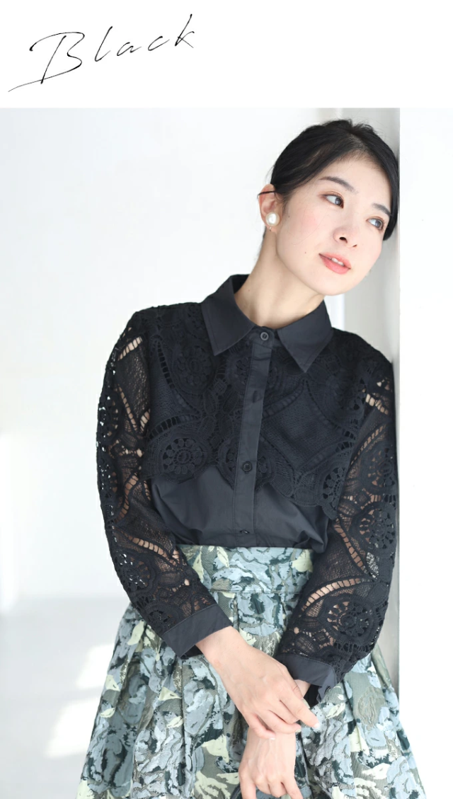 再入荷8月9日 美しいカットワークの花レースシャツトップス（S~2L対応