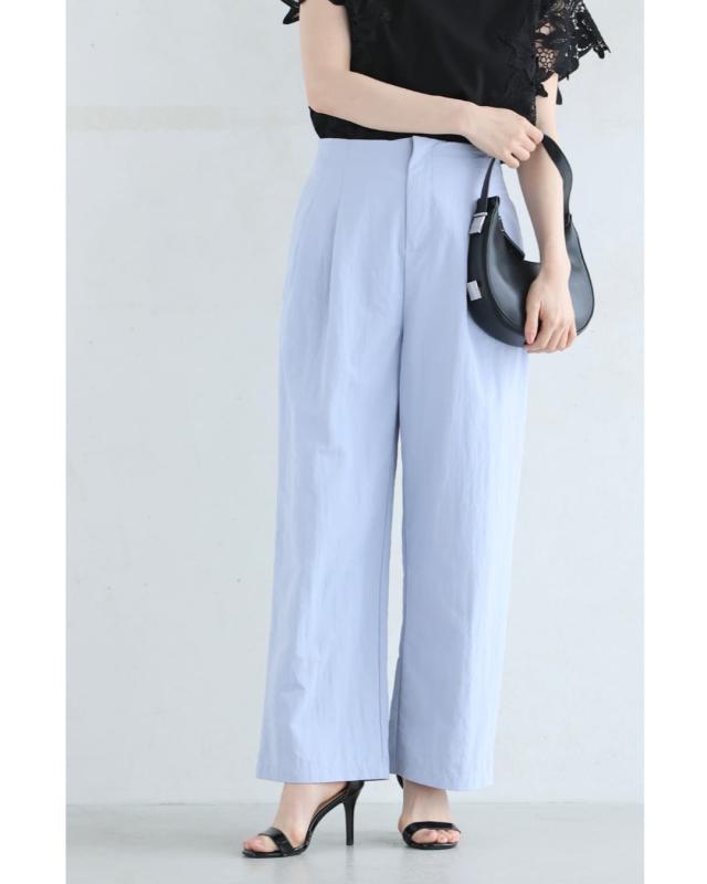 再入荷6月4日 ふんわりペールブルーのタックワイドパンツ パンツ タックワイドパンツ レディース ファッション 春服 夏服 着回し cawaii fbk00064od S~M対応 ペールブルー 日常使い オフィス 通勤 普段着 キレイめ シンプル ミセス 30代 40代 50代 再入荷6月4日 ふんわりペールブルーのタックワイドパンツ パンツ