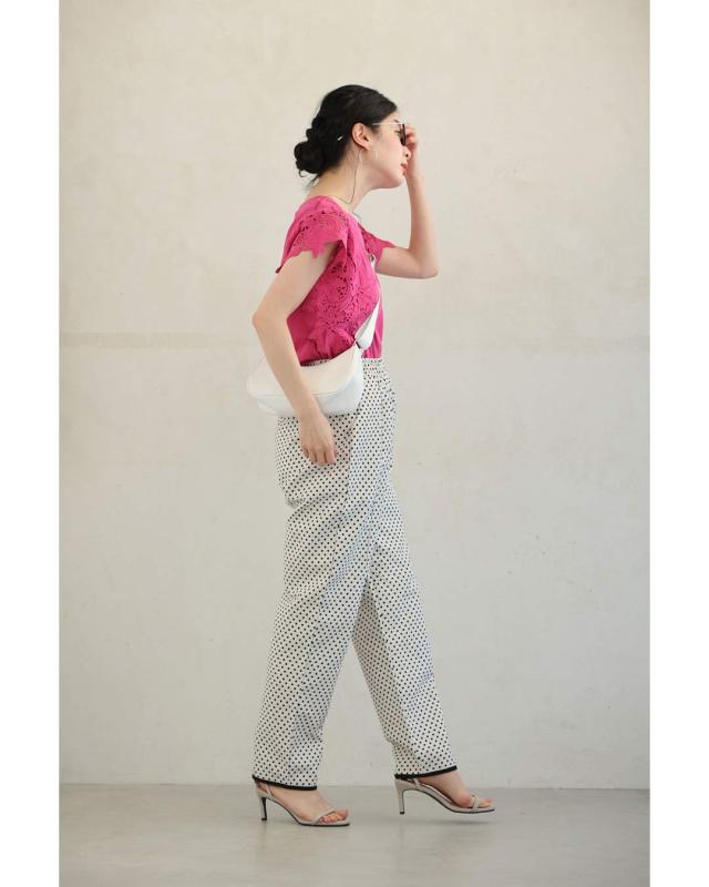 再入荷3月9日 パイピング裾のドット柄テーパードパンツ cawaii fcm00009od S~M対応 ウエストゴム 水玉 総柄 アイボリー オシャレ 個性的 大人可愛い エレガント 上品 秋 春服 春物 夏 夏服 夏物 レディース ファッション ミセス 30代 40代 50代 再入荷3月9日 パイピング裾のドット柄テーパードパンツ cawaii