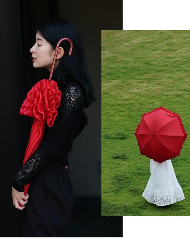 新作10月1日 「咲き続けよう、私らしく」花束アンブレラ cawaii fne00014 1年中 旅行 野外 日常使い ヘビロテ おでかけ 休日 贈り物 プレゼント ギフト 日除け 晴雨兼用 雨傘 レッド フリル 上品 レディース ファッション 大人 ママ ミセス 30代 40代 50代 60代
