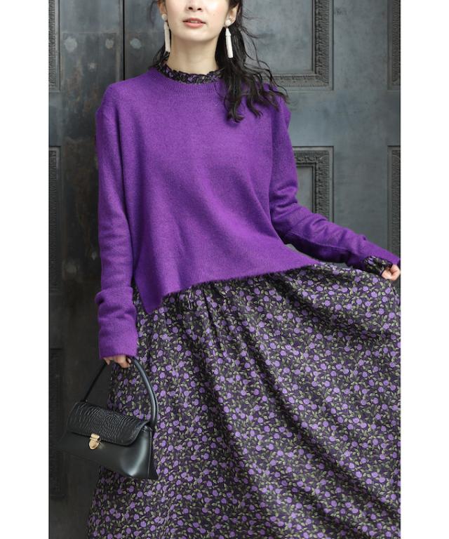 1 13 再入荷 W6s0009 M L対応 コーデセット パープル French Pave 重ね着を楽しむ花柄ワンピースとニットのコーデ2点セの通販はau Pay マーケット Cawaii