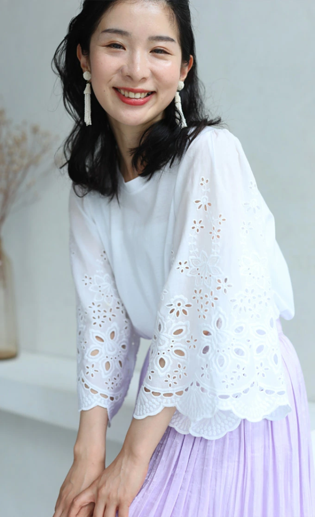 BIGSALE】 肘まで隠せる パンチングレース袖のTシャツ S~2L