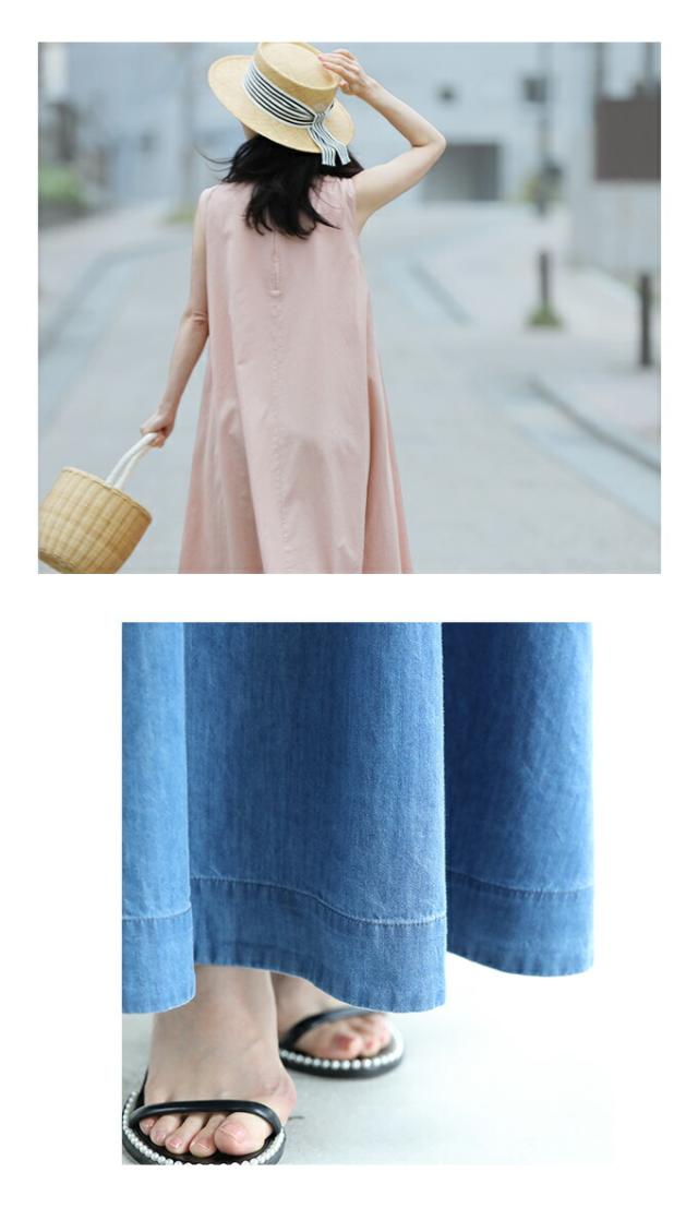 再入荷5月24日 （S~L対応）ほっそりさんの 胸元カバーワンピ fzp00085od cawaii シャーベットカラー パステル ワンピース ロング 春 夏 ノースリーブ 体型カバー マキシ カシュクール カジュアル 無地 シンプル タック デニム リゾート 母の日