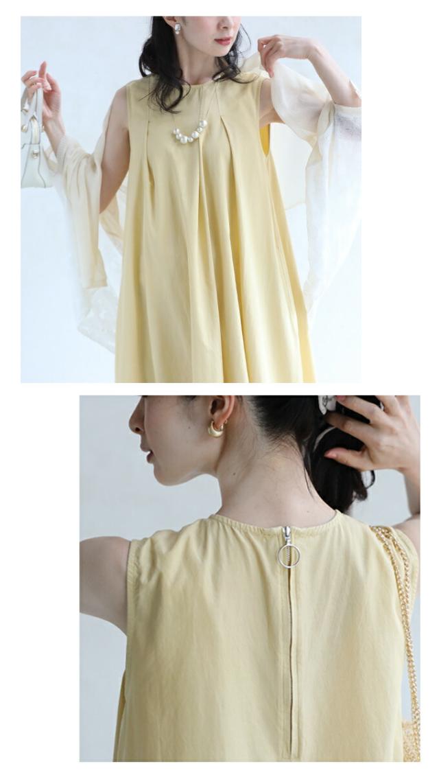 再入荷5月24日 （S~L対応）ほっそりさんの 胸元カバーワンピ fzp00085od cawaii シャーベットカラー パステル ワンピース ロング 春 夏 ノースリーブ 体型カバー マキシ カシュクール カジュアル 無地 シンプル タック デニム リゾート 母の日