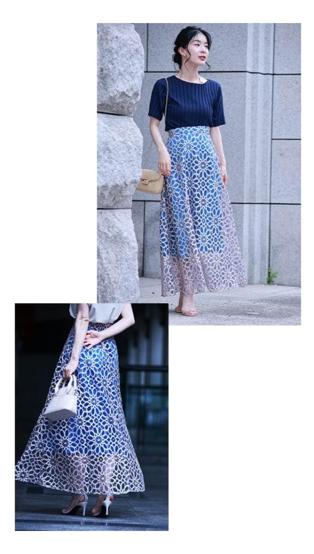 再入荷3月8日 一目惚れカッティング花レースの爽やかスカート fu00017