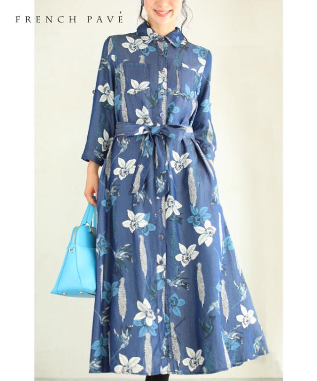 9月25日時販売新作 W S M対応 花に舞う鳥の デニム風 シャツ ミディアムワンピース レディース Cawaii ファッション 30代 40代の通販はau Pay マーケット Cawaii