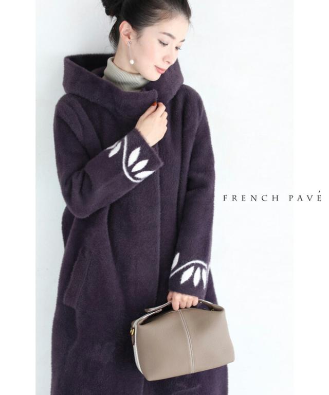 手元に流れるリーフ柄のふわもこ起毛ミディアムコート アウターw66832 cawaii 起毛 コート 冬 フード 大きいサイズ 秋冬 アウター フリース ジャケット アウター レディース 長袖 コート ボアブルゾン ボアアウター   秋の通販は