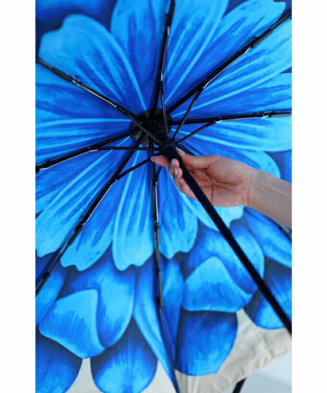 再入荷8月15日 雨の日でも心晴れ。大輪の花咲く 傘（ブルー） w53444