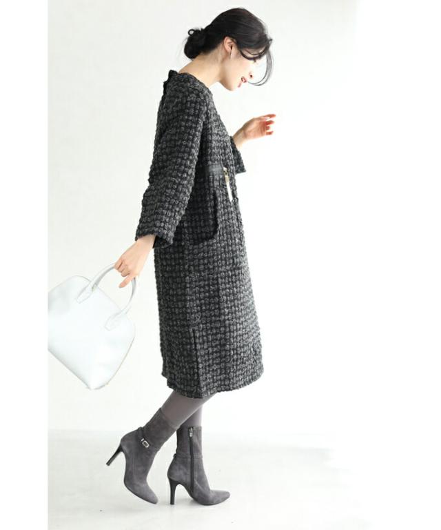 冬新作 ワンピース 冬 w54273（S~3L対応） ぽこぽこ柄が浮き立つ