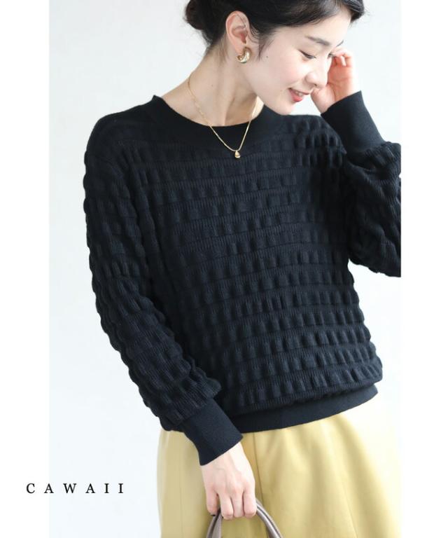 再入荷10月4日 ぽこぽこ浮き立つ立体柄ニットプルオーバートップス（黒） (S~3L対応) w50155nc cawaii ニット レディース トップス プルオーバー 長袖 クルーネック 無地 ゆったり 大きいサイズ オフィス お呼ばれ 通勤 秋ママ ミセス 50代 60代 40代 洗える