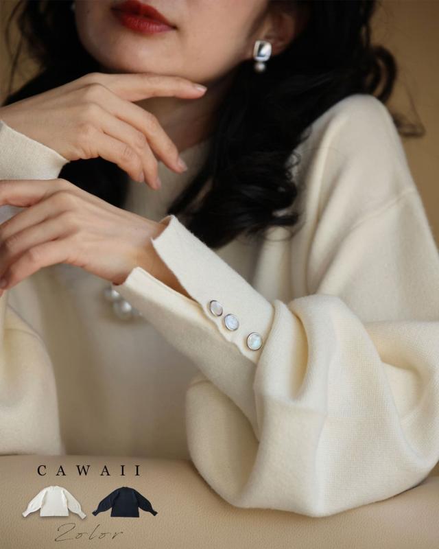 再入荷11月25日 手元に輝くパールのポワン袖ニットプルオーバートップス トップス fse00010od cawaii 長袖 ボリューム袖 無地 バルーンスリーブ ゆるシルエット ニット Uネック 洗える オフィス お呼ばれ 通勤 きれいめ ミセス 30代 40代 50代の通販は 12,100円