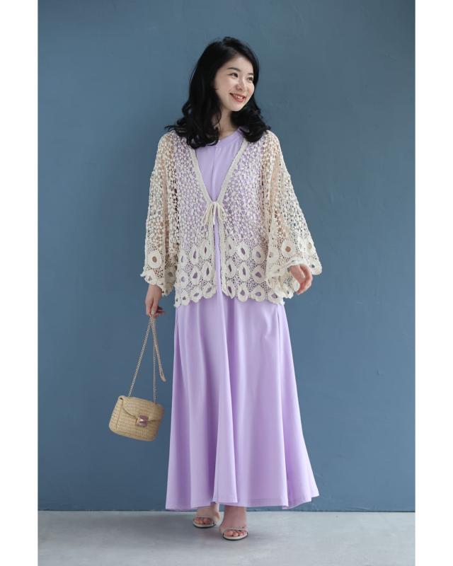 再入荷8月24日 裾に広がる雫型ニットレースカーディガン cawaii