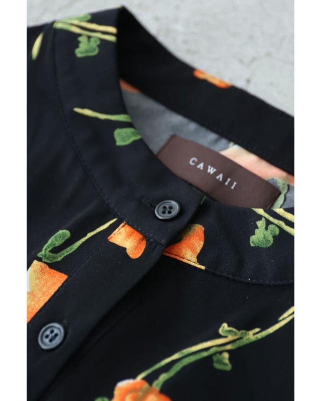 再入荷11月4日 （黒）夕陽色に染まる花柄ロングワンピース（紐付き