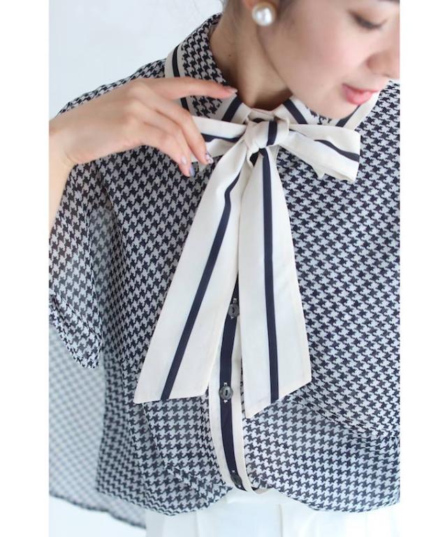 ブラウス ボウタイ ボウタイブラウス 半袖 フレア袖 リボン タイ