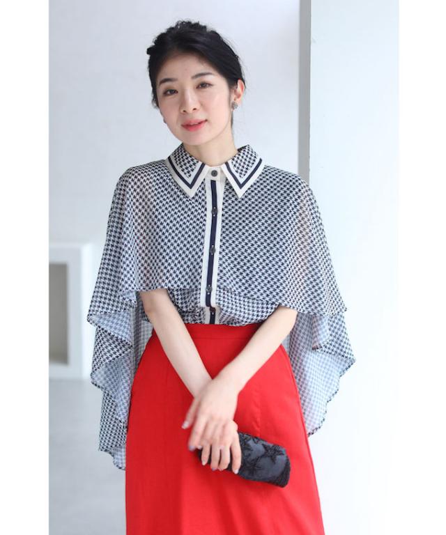 ブラウス ボウタイ ボウタイブラウス 半袖 フレア袖 リボン タイブラウス 千鳥柄（リボン付き）wk00323 S~2L cawaii  薄手 涼しい 春 夏 お呼ばれ 通勤 きれいめ シフォン パフスリーブブラウス チェック シアー シアーシャツ ブラウス ボウタイ ボウタイブラウス 半袖 フレア袖 リボン タイ