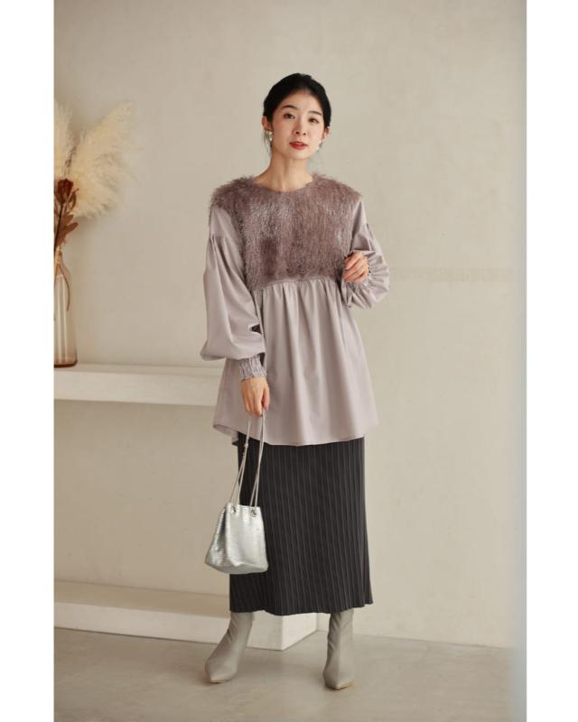 再入荷3月9日 前後ふわふわシャギーのAラインチュニック トップス